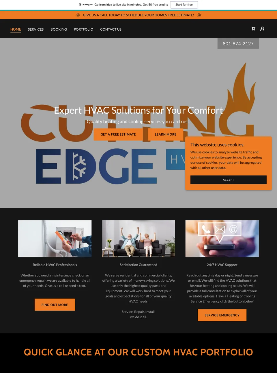 A dated home service website before the rebuild